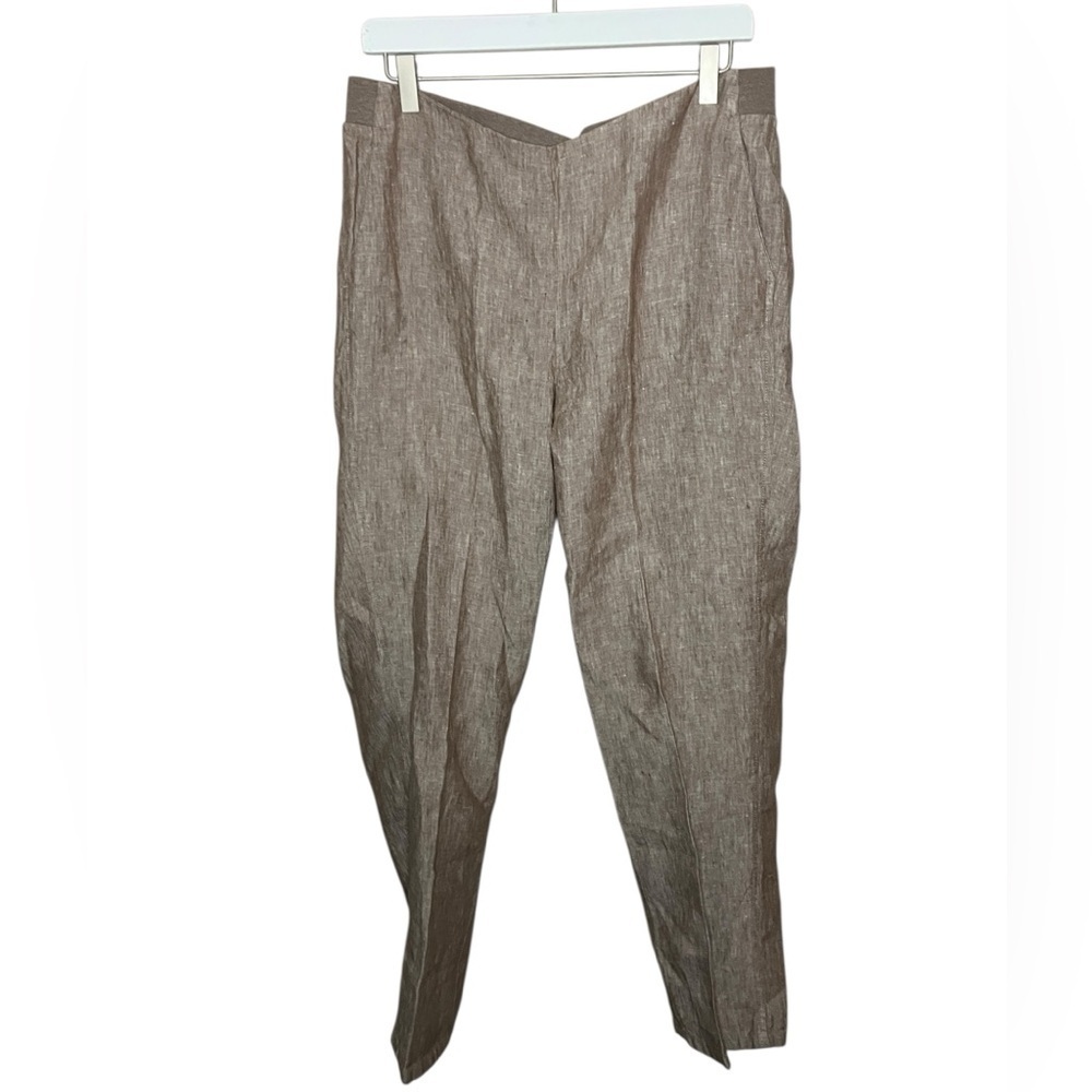 J.Jill 100% Linen Pull On Pants M Elastic Waist Beach Coastal Lightweight Brown
